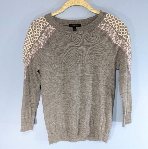 J. Crew Sweaters - J. Crew Gray Embroidered Crew Neck Fine Merino Wool Sweater